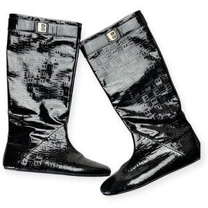Bally Vintage Patent Leather Logo Embossed Fashion Knee High Boots